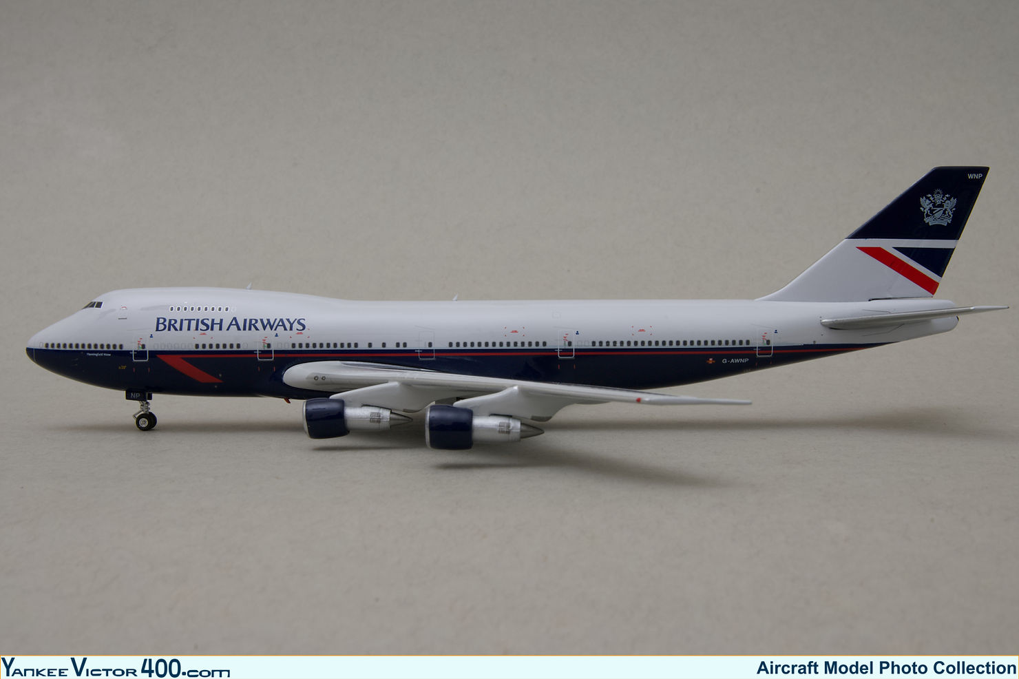 Scale aircraft model of a British Airways Boeing 747-136 registered G-AWNP made by Phoenix Models in 1:400 scale. Scale aircraft model of a British Airways Boeing 747-136 registered G-AWNP made by Phoenix Models in 1:400 scale.