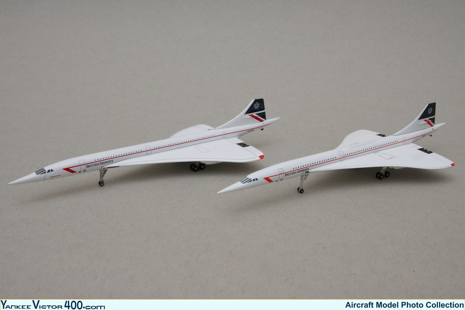 Two 1:400 scale models of British Airways Concorde Aircraft in the Landor livery